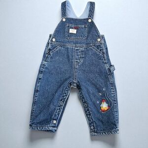 Vintage OshKosh Baby Overalls - Adorable Penguin Sledding Embroidery - Size 6-9